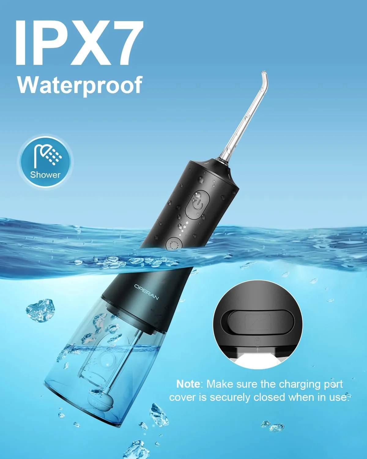 Operan Water Dental Flossers for Teeth Cleaning Upgraded 300ml Cordless Water Pick Portable Rechargeable Oral Irrigator with 4 Modes 4 Jet Tips IPX7 Waterproof Dental Floss for Home Travel (Black)