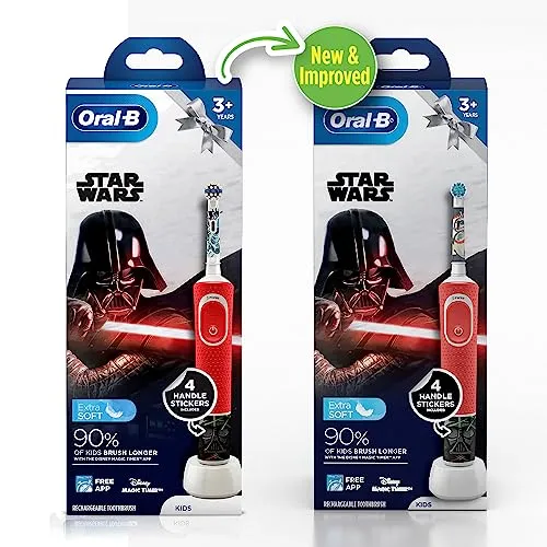 Oral B Kids Star Wars Rechargeable Rotating Electric Toothbrush, 2 Brushing Modes (Daily & Sensitive), 2 Min Timer with Quadpacer, IPX7 Water Resistant, Round Brush Head