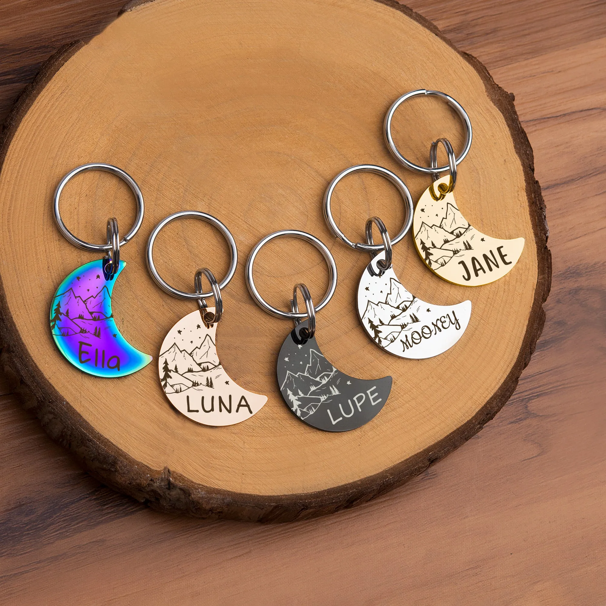 Personalized Moon Shaped Mountain View Starry Sky Dog ID Pet Tag