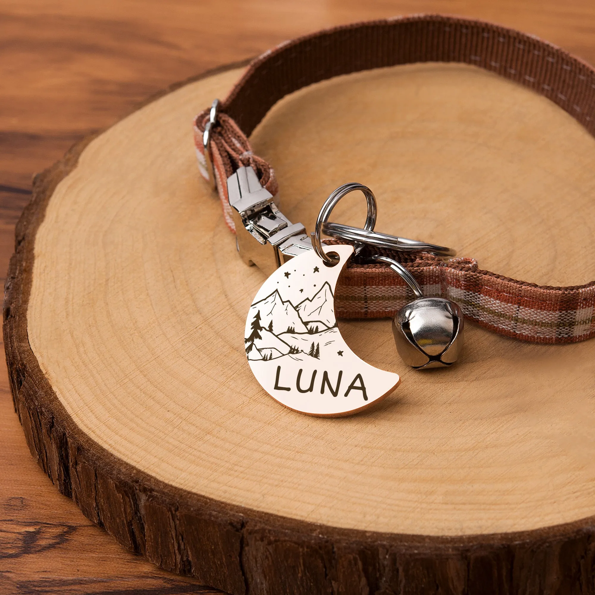 Personalized Moon Shaped Mountain View Starry Sky Dog ID Pet Tag