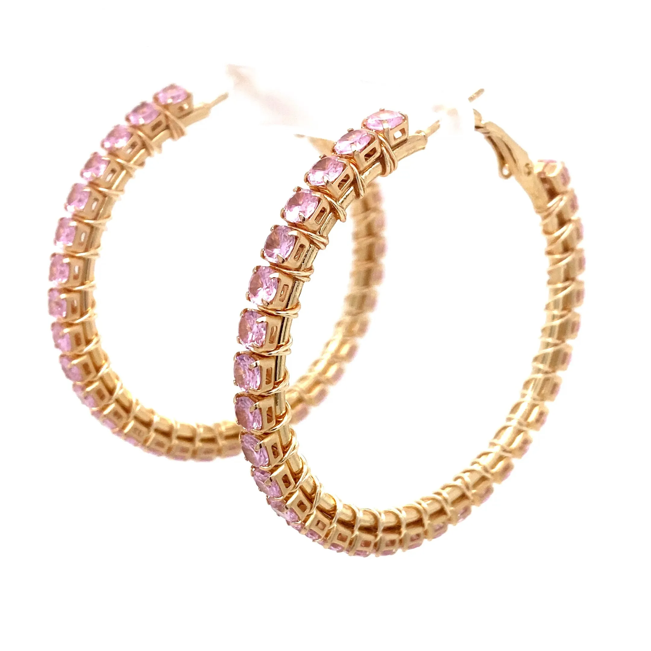 Pink & Gold Rhinestone Gold Hoop Earrings Large