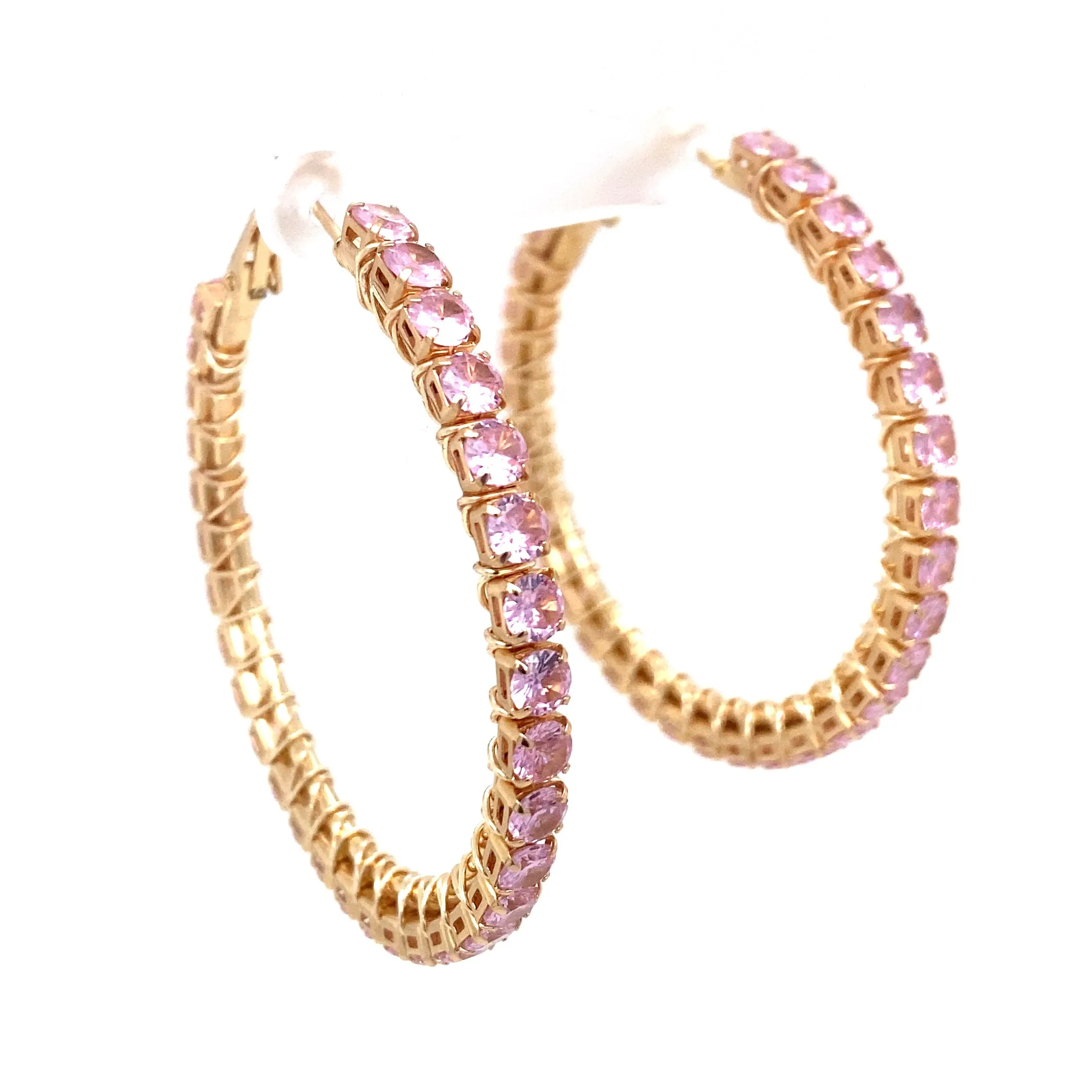 Pink & Gold Rhinestone Gold Hoop Earrings Large