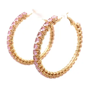 Pink & Gold Rhinestone Gold Hoop Earrings Large