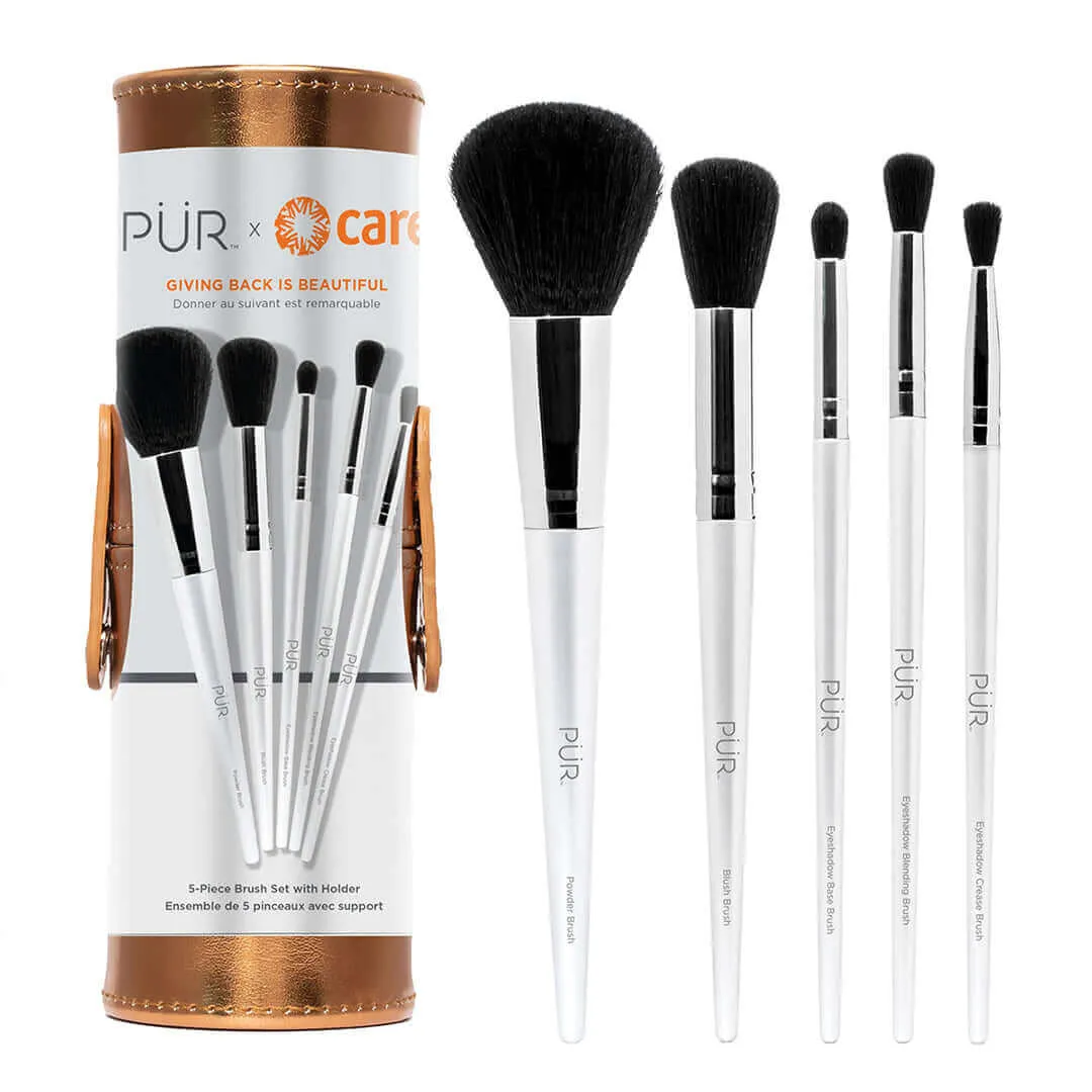 PÜR x CARE 5-Piece Brush Set with Holder