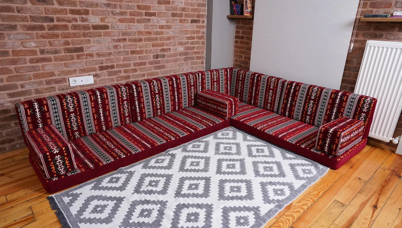 Premium L Shaped Red Arabic Sofa Set, Floor Cushions, Arabic Seating Floor Sofa, Backrest Pillow, Moroccan Sofas, Arabic Majlis, Indoor Sofa, Living Roorm Sofas