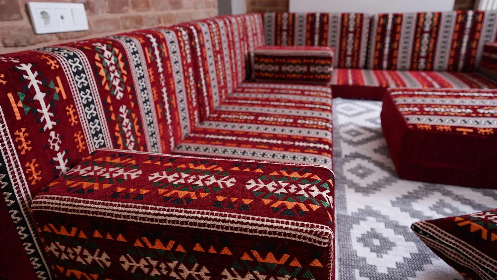 Premium L Shaped Red Arabic Sofa Set, Floor Cushions, Arabic Seating Floor Sofa, Backrest Pillow, Moroccan Sofas, Arabic Majlis, Indoor Sofa, Living Roorm Sofas