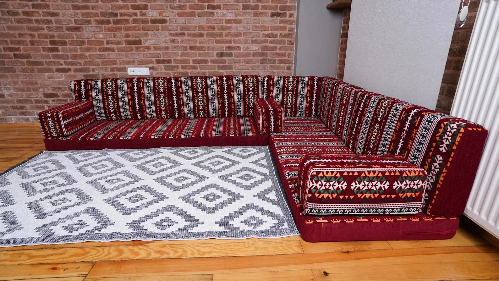 Premium L Shaped Red Arabic Sofa Set, Floor Cushions, Arabic Seating Floor Sofa, Backrest Pillow, Moroccan Sofas, Arabic Majlis, Indoor Sofa, Living Roorm Sofas