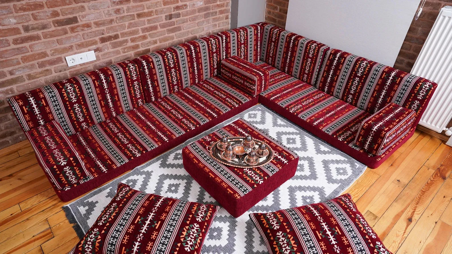 Premium L Shaped Red Arabic Sofa Set, Floor Cushions, Arabic Seating Floor Sofa, Backrest Pillow, Moroccan Sofas, Arabic Majlis, Indoor Sofa, Living Roorm Sofas