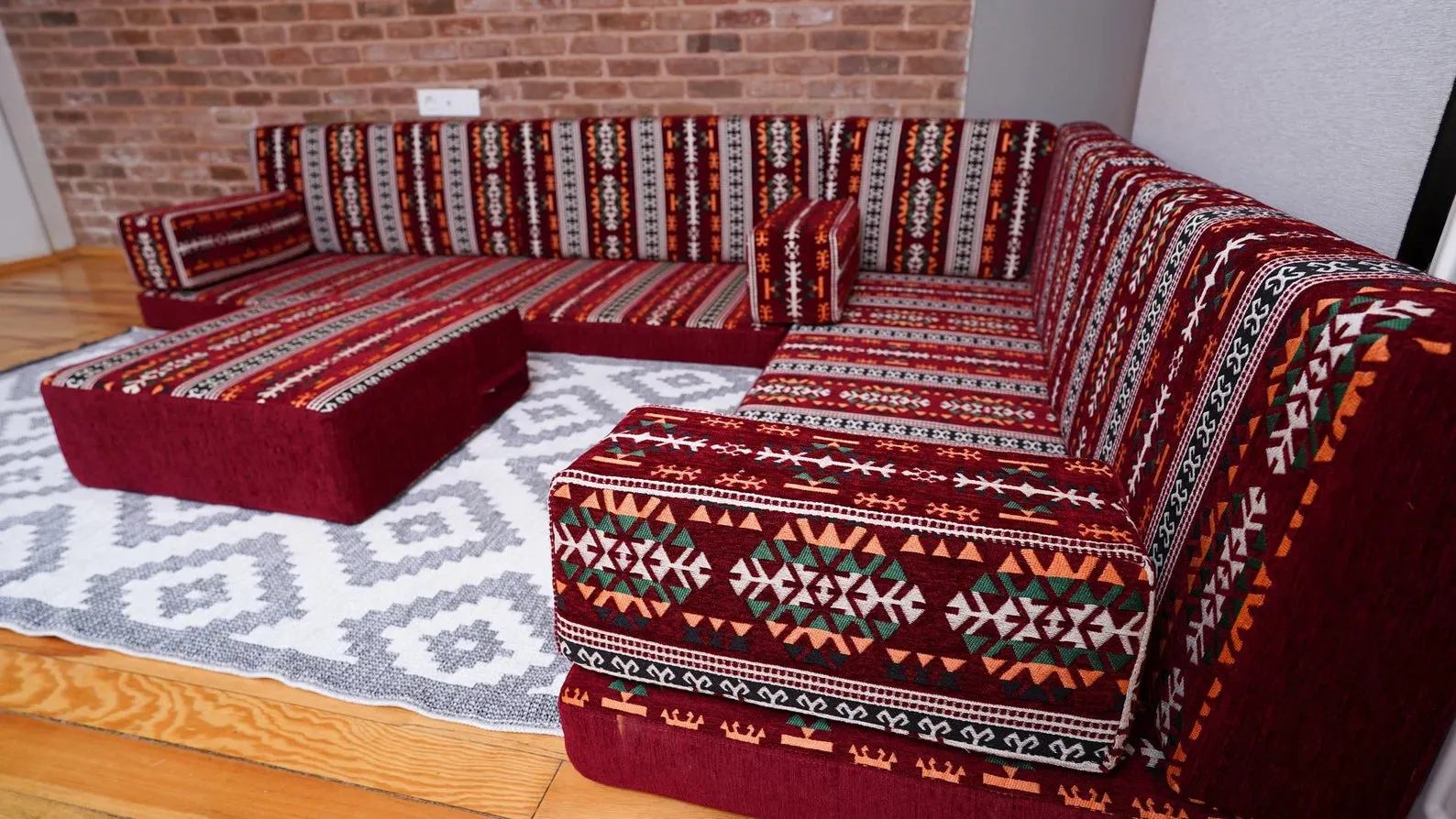 Premium L Shaped Red Arabic Sofa Set, Floor Cushions, Arabic Seating Floor Sofa, Backrest Pillow, Moroccan Sofas, Arabic Majlis, Indoor Sofa, Living Roorm Sofas