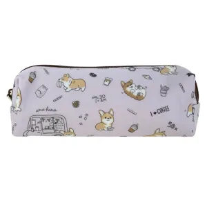 Purple Corgis & Coffee Large Pencil Case