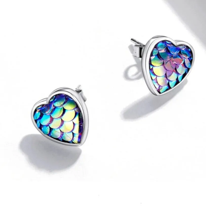 Purple Mermaid Heart & Round Jewelry Set
