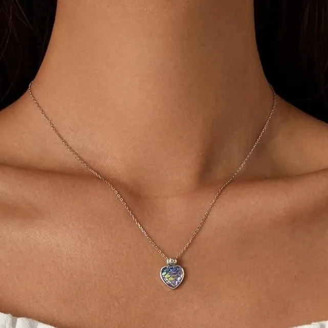 Purple Mermaid Heart & Round Jewelry Set