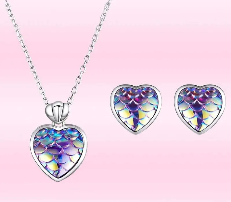Purple Mermaid Heart & Round Jewelry Set