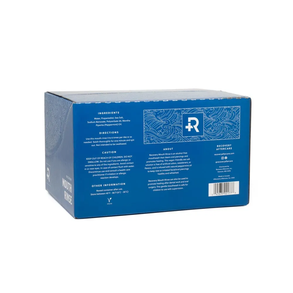 Recovery Aftercare Sea Salt Mouth Rinse — Alcohol Free Oral Piercing Aftercare — Case of 12 8oz Bottles