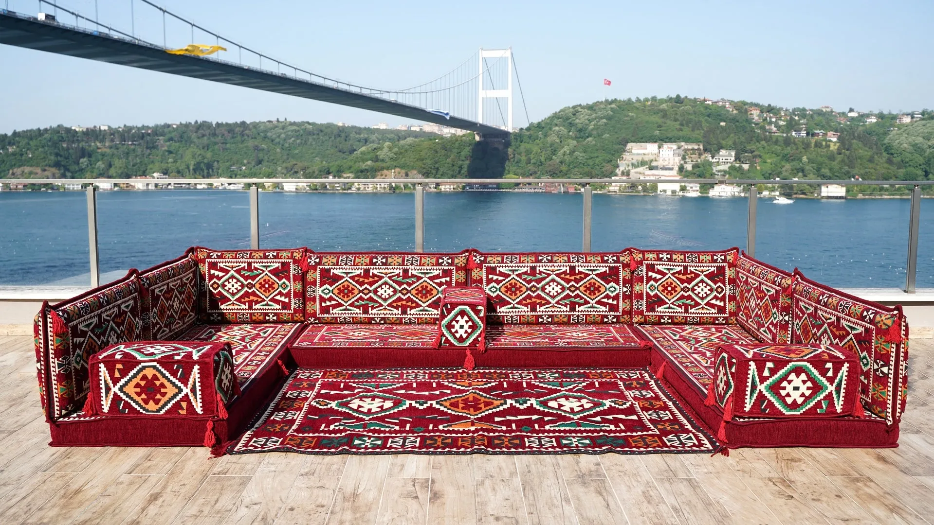 Red Color U Shaped Arabic Sofa Set, Arabic Majlis, Turkish Floor Seating Set, Oriental Floor Couches