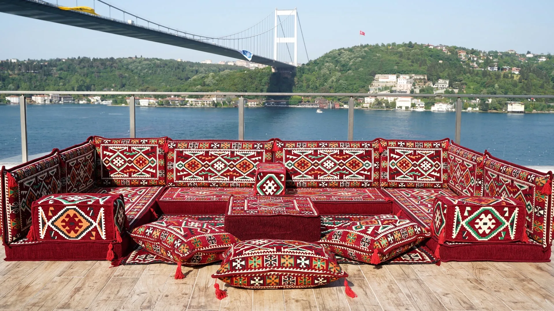 Red Color U Shaped Arabic Sofa Set, Arabic Majlis, Turkish Floor Seating Set, Oriental Floor Couches