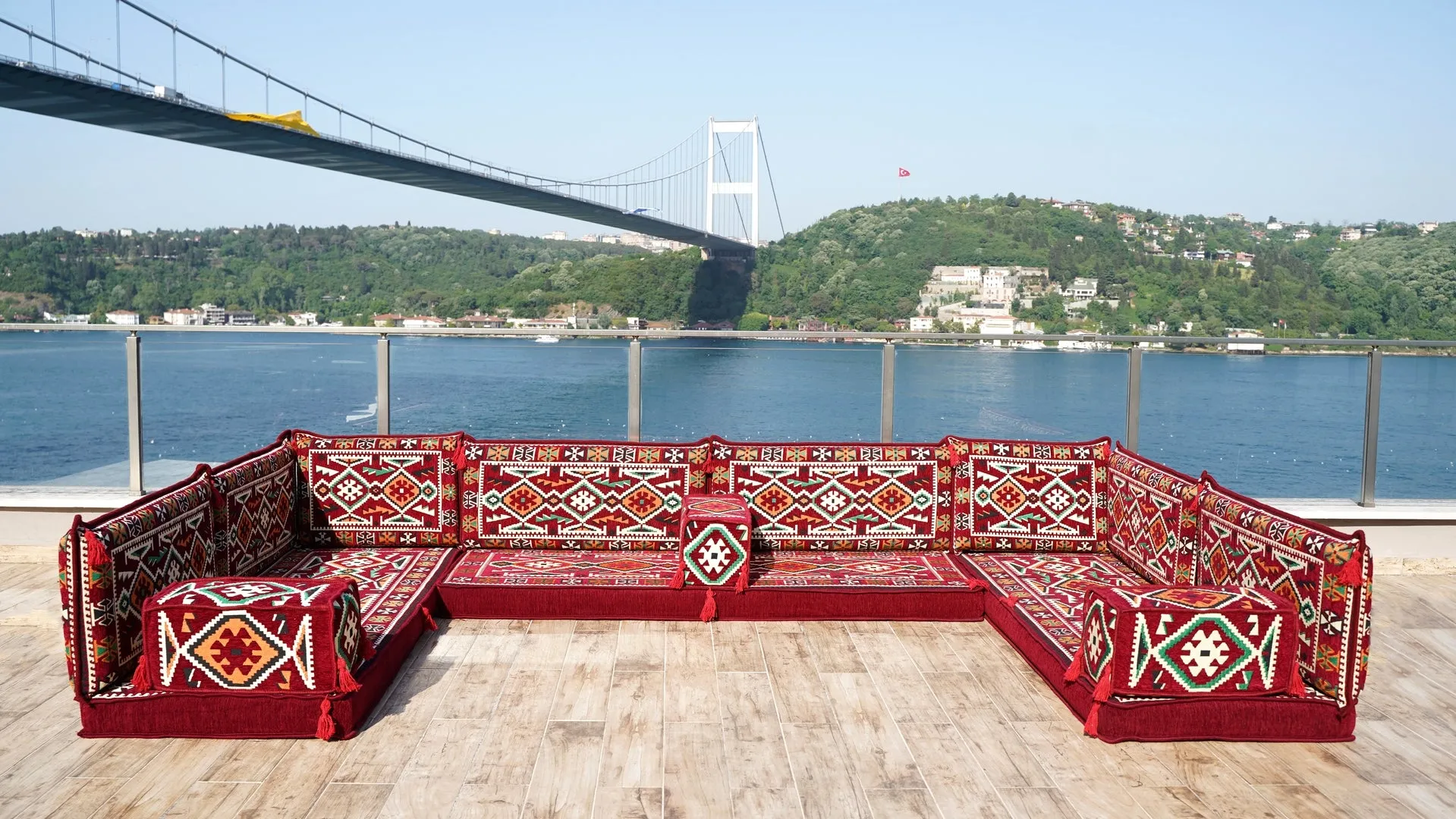 Red Color U Shaped Arabic Sofa Set, Arabic Majlis, Turkish Floor Seating Set, Oriental Floor Couches