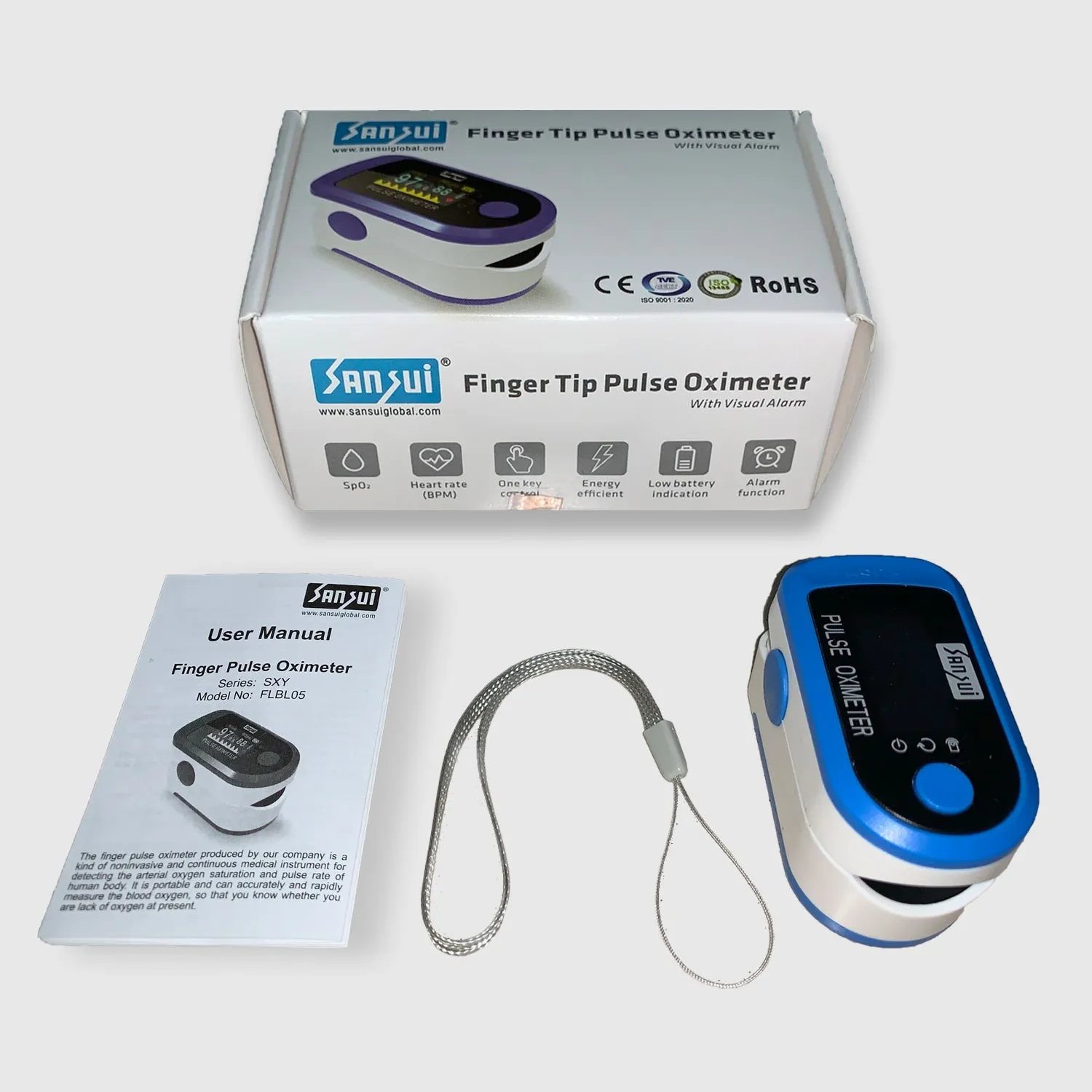 Sansui Digital Pulse Oximeter with Visual Alarm (Made in India) (Blue)