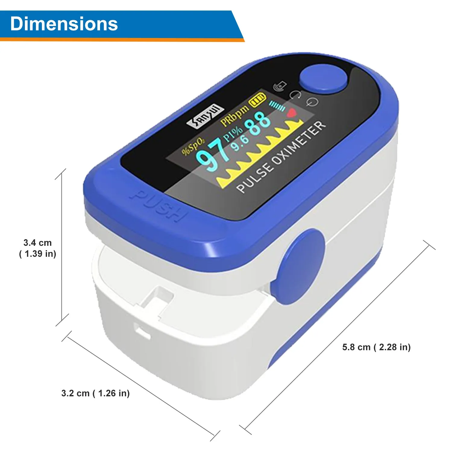 Sansui Digital Pulse Oximeter with Visual Alarm (Made in India) (Blue)
