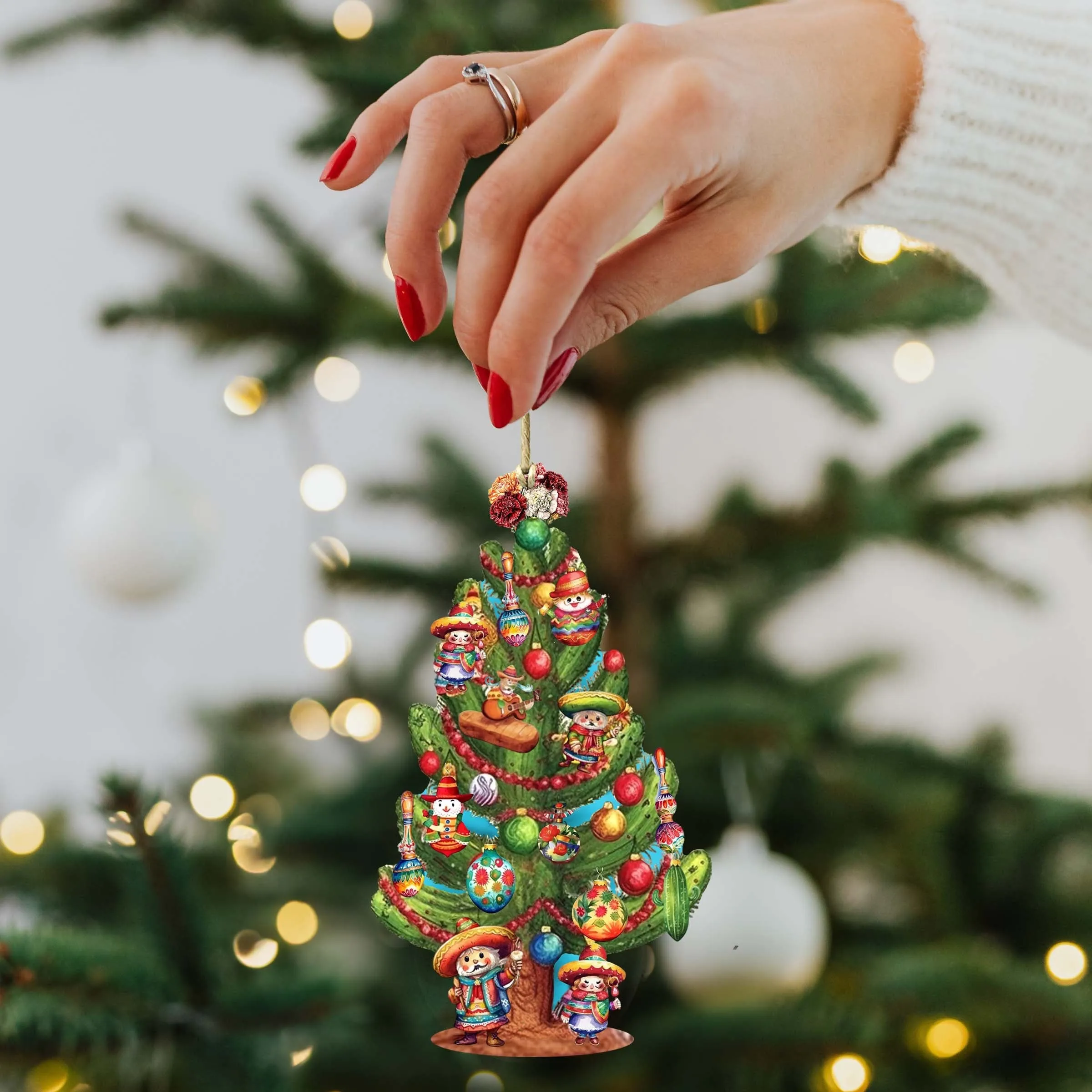 Santas Around the World - Mexican Inspired Santa - Wooden Ornaments Set of 3 by G. DeBrekht Christmas Santa Snowman Decor - 8091308S3