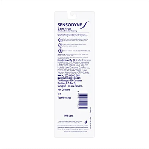 Sensodyne Sensitive Manual Toothbrush with Soft Bristles for adult Pack - 4 Pieces,Multicolor