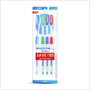 Sensodyne Sensitive Manual Toothbrush with Soft Bristles for adult Pack - 4 Pieces,Multicolor