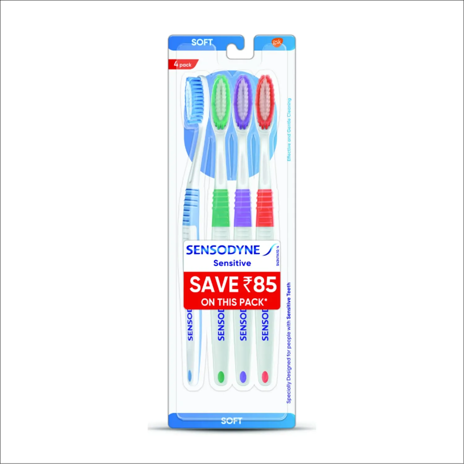 Sensodyne Sensitive Manual Toothbrush with Soft Bristles for adult Pack - 4 Pieces,Multicolor