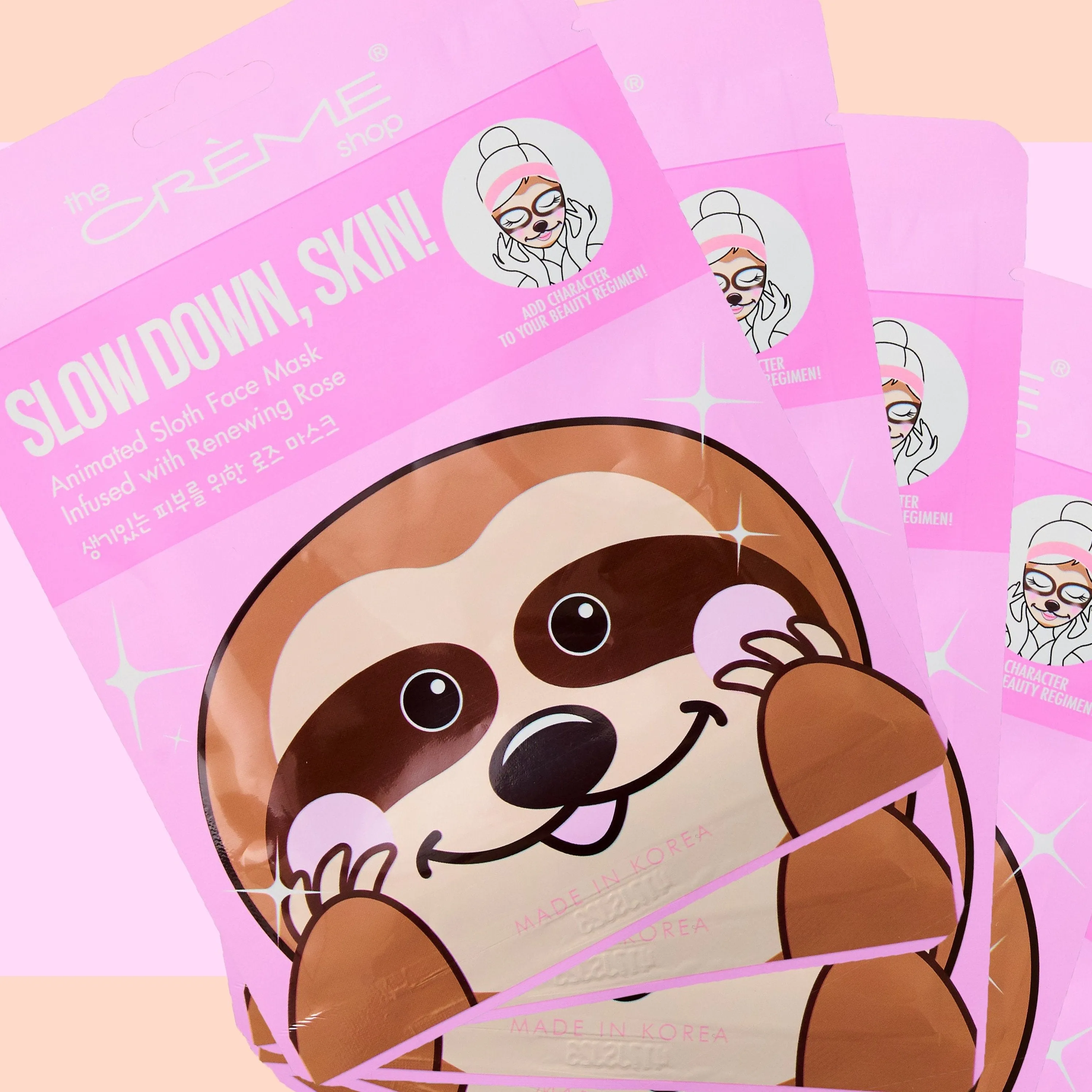 Slow Down, Skin! Animated Sloth Face Mask - Renewing Rose