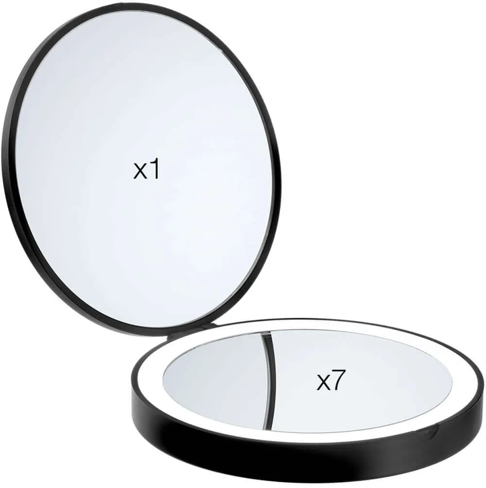 Smedbo 7x/1x Compact Cordless LED Travel Mirror - Matte White or Matte Black