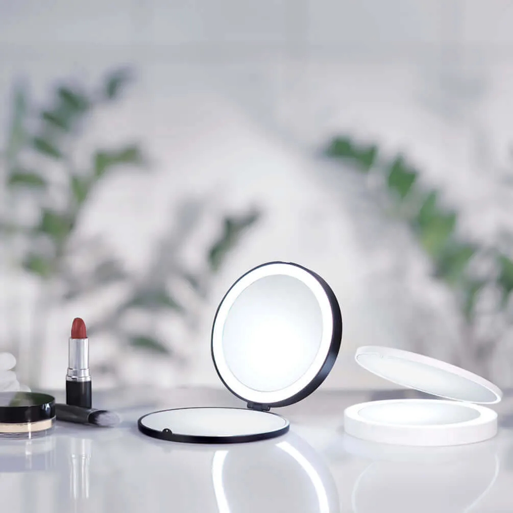 Smedbo 7x/1x Compact Cordless LED Travel Mirror - Matte White or Matte Black