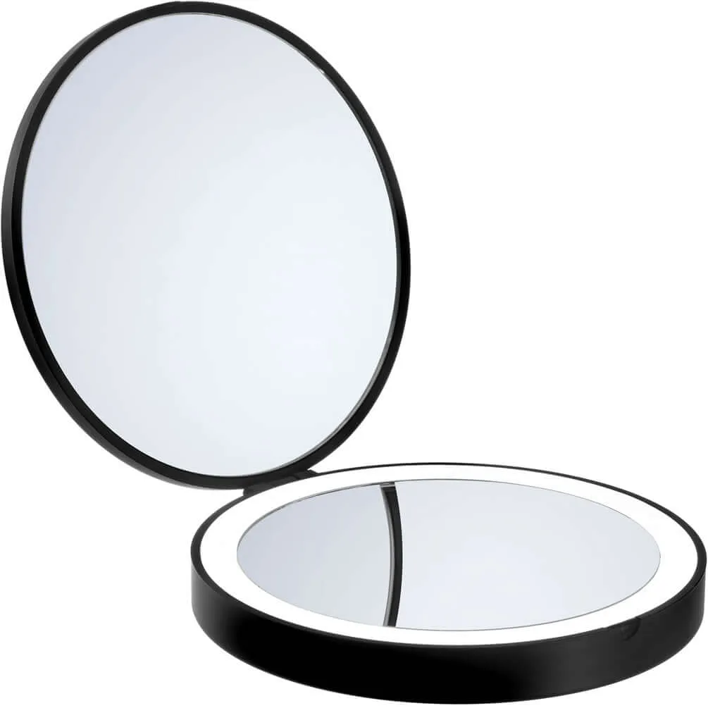 Smedbo 7x/1x Compact Cordless LED Travel Mirror - Matte White or Matte Black