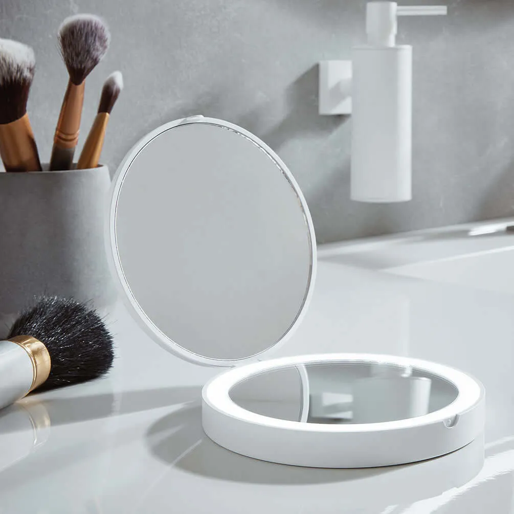 Smedbo 7x/1x Compact Cordless LED Travel Mirror - Matte White or Matte Black