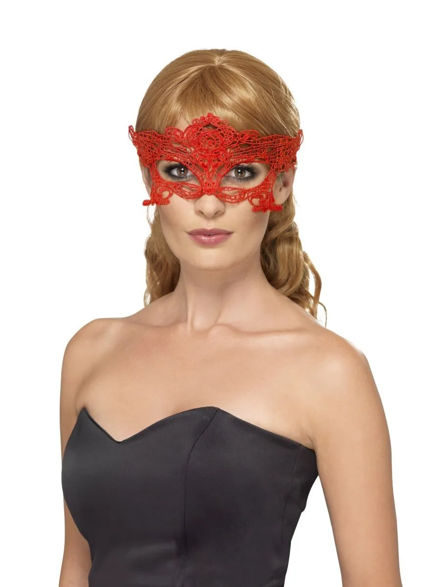 Smiffys Embroidered Lace Filigree Heart Eyemask, Red - 45632