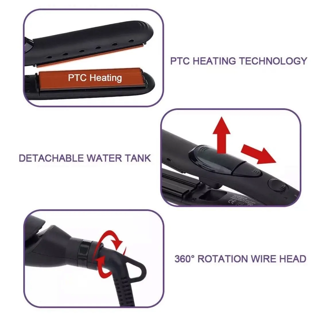 Steam Hair Straightener - Ceramic Plates with Flat Irons