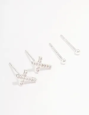 Sterling Silver Pave Cross Earring Pack