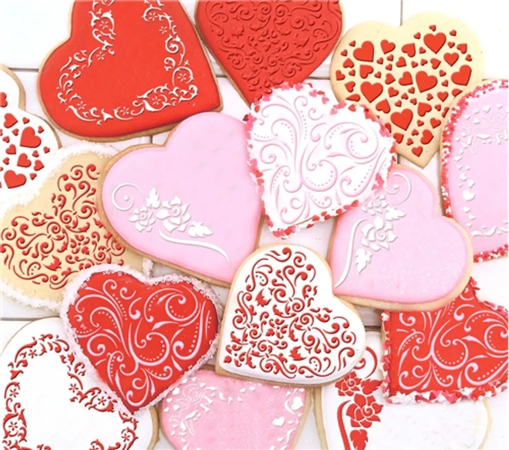 Swirl Valentine Heart Round Cookie Stencil Set by Designer Stencils