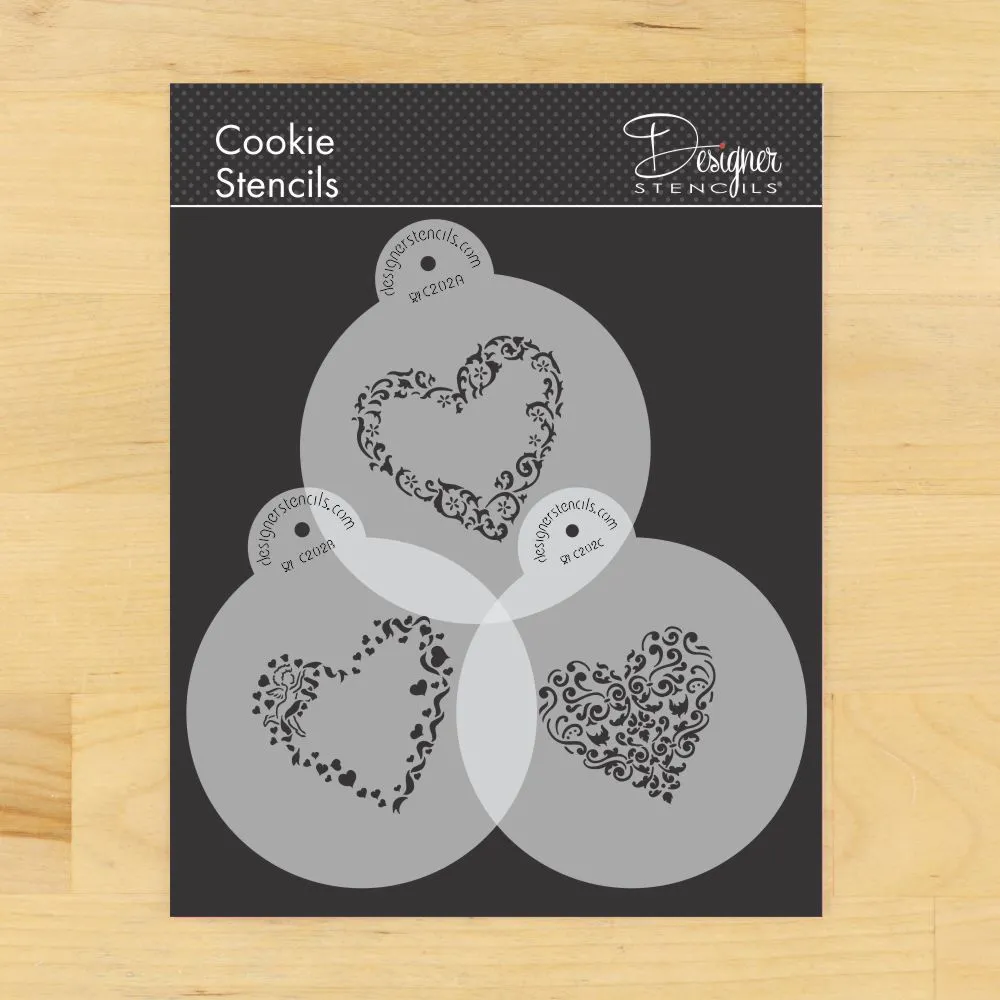 Swirl Valentine Heart Round Cookie Stencil Set by Designer Stencils