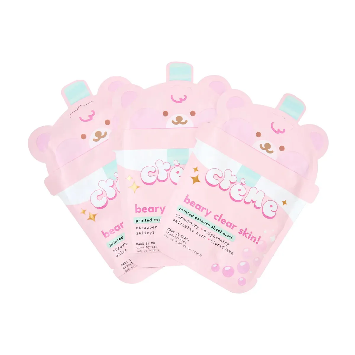 The Creme Shop Boba Bears Beary Clear Skin! Sheet Mask (Brightening   Clarifying) - Set Of 3