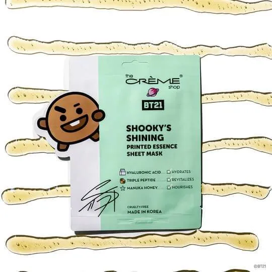 The Creme Shop SHOOKY’S SHINING Printed Essence Sheet Mask - Infused with Hyaluronic Acid, Triple Peptide, Manuka Honey