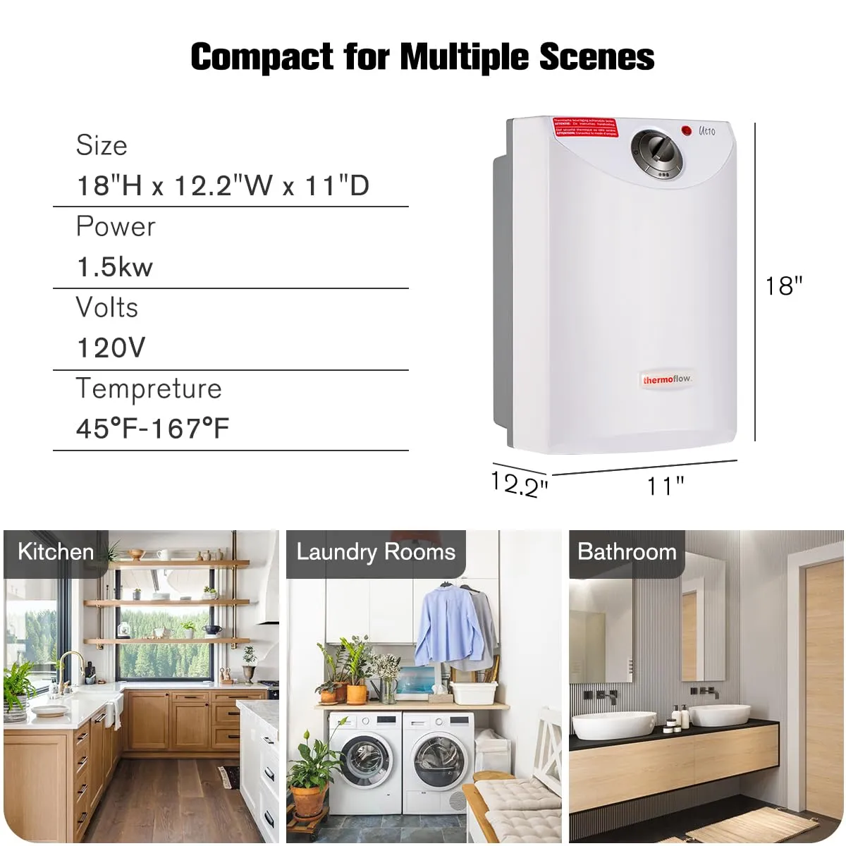 Thermoflow Mini Tank Electric Water Heater, 2.5-Gallons