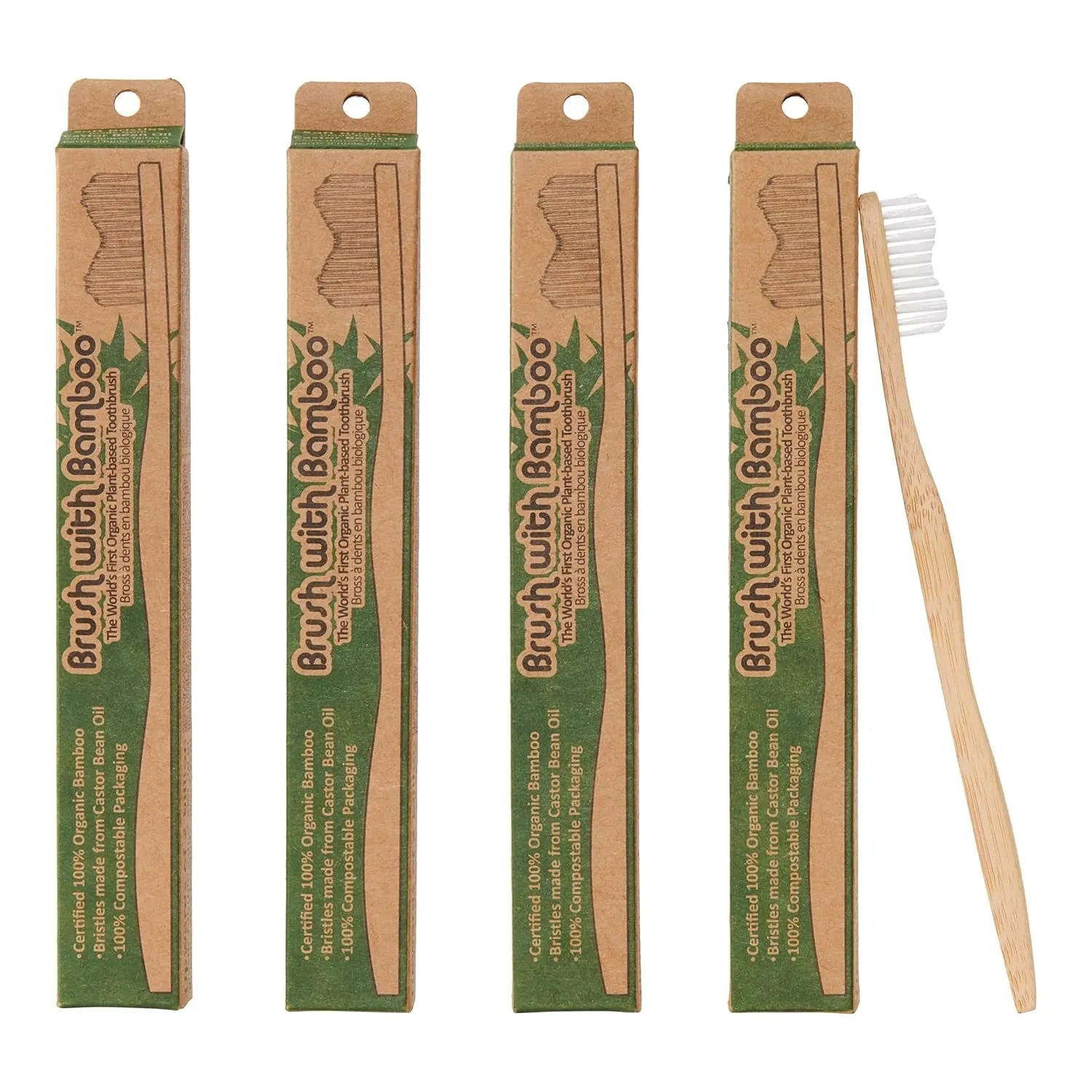 Toothbrush with Plant-Based Bristles - 4 Pack