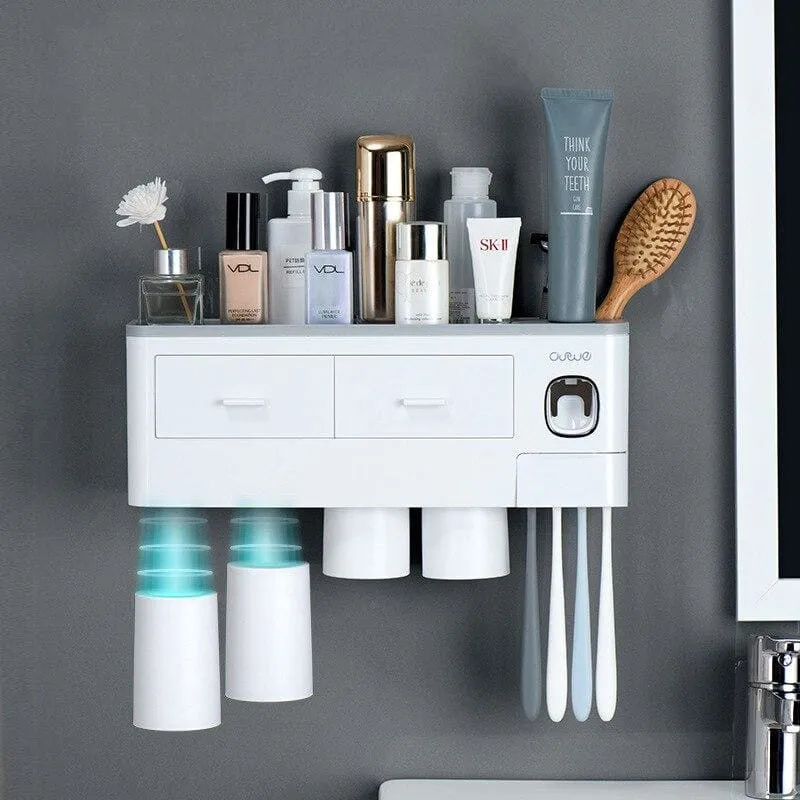 Toothpaste Dispenser And Toothbrush Holder