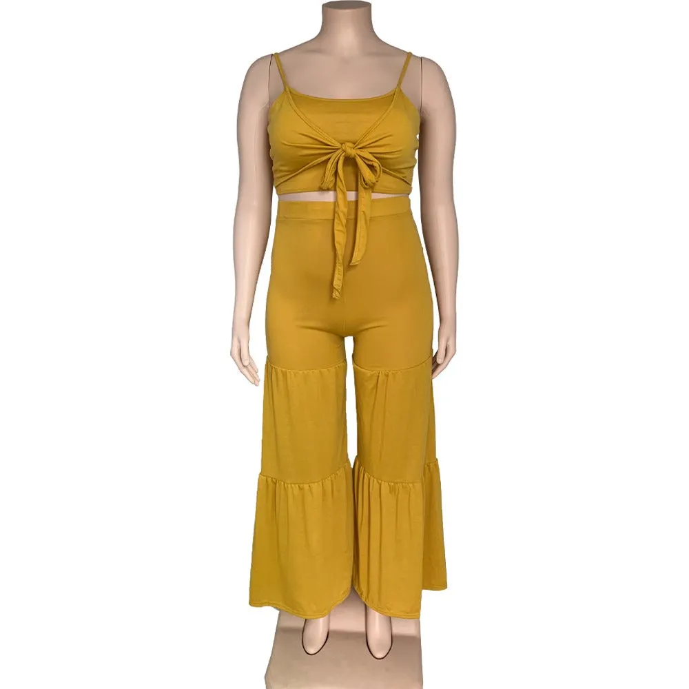 Trendy casual plus size women clothes clothing summer tank top and flare pants two 2 piece set fat lady outfit