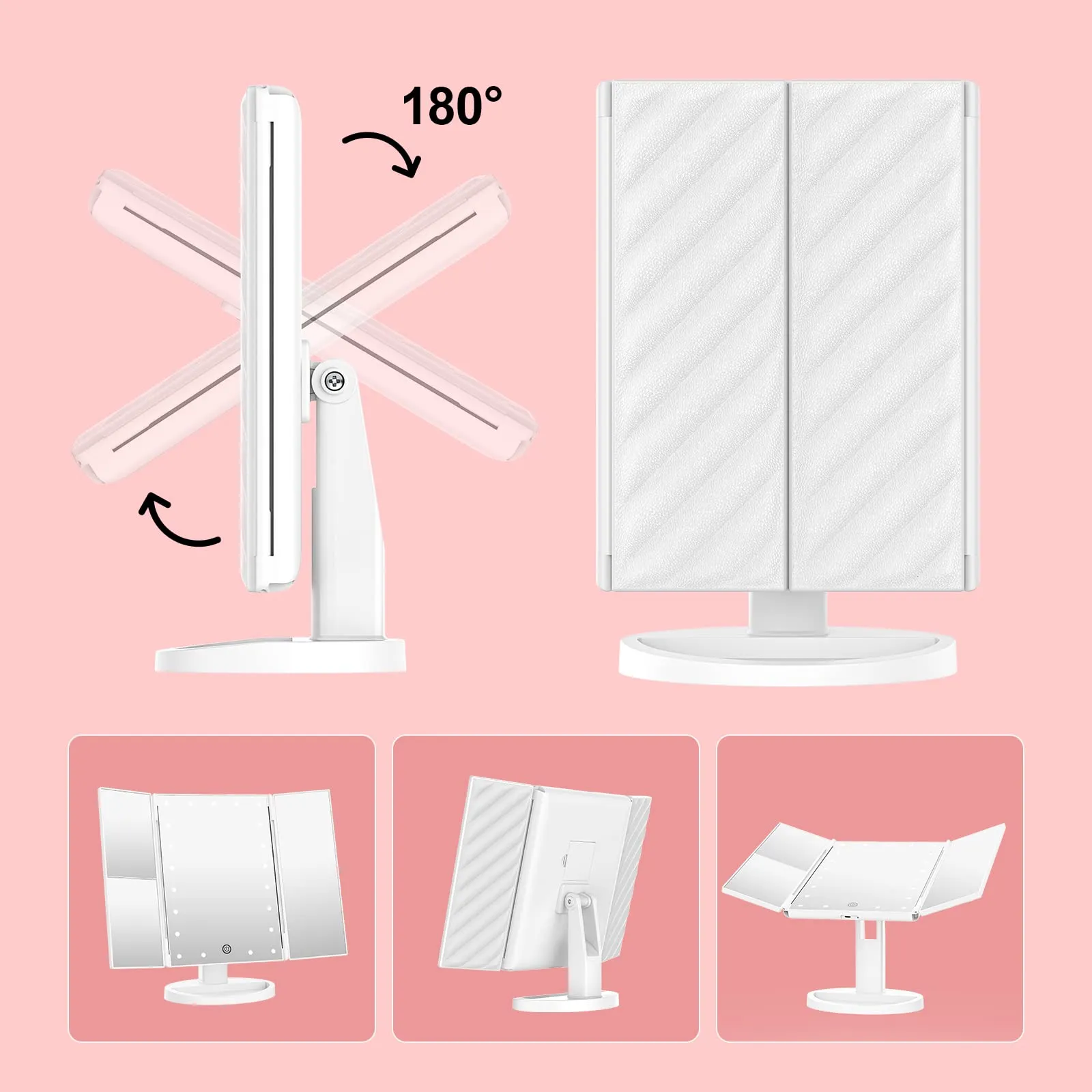 Trifold LED Makeup Mirror with 10X Magnification