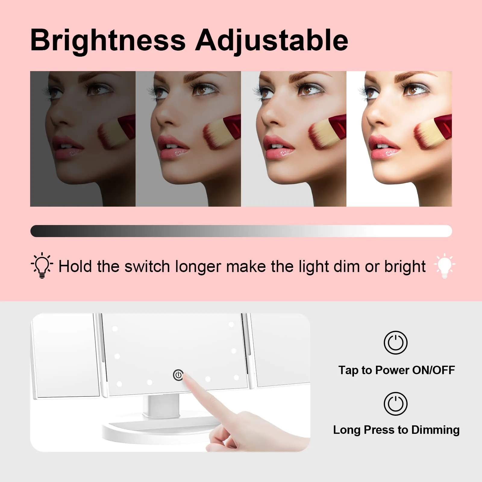Trifold LED Makeup Mirror with 10X Magnification