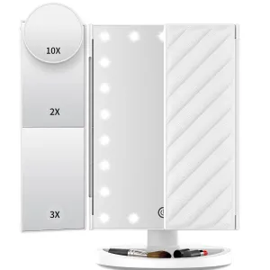 Trifold LED Makeup Mirror with 10X Magnification