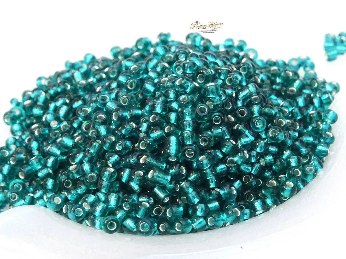 Turquoise Crystal Seed Bead Silver Line Round Shaped Beads Making  Bridal / Traditional Jewellery