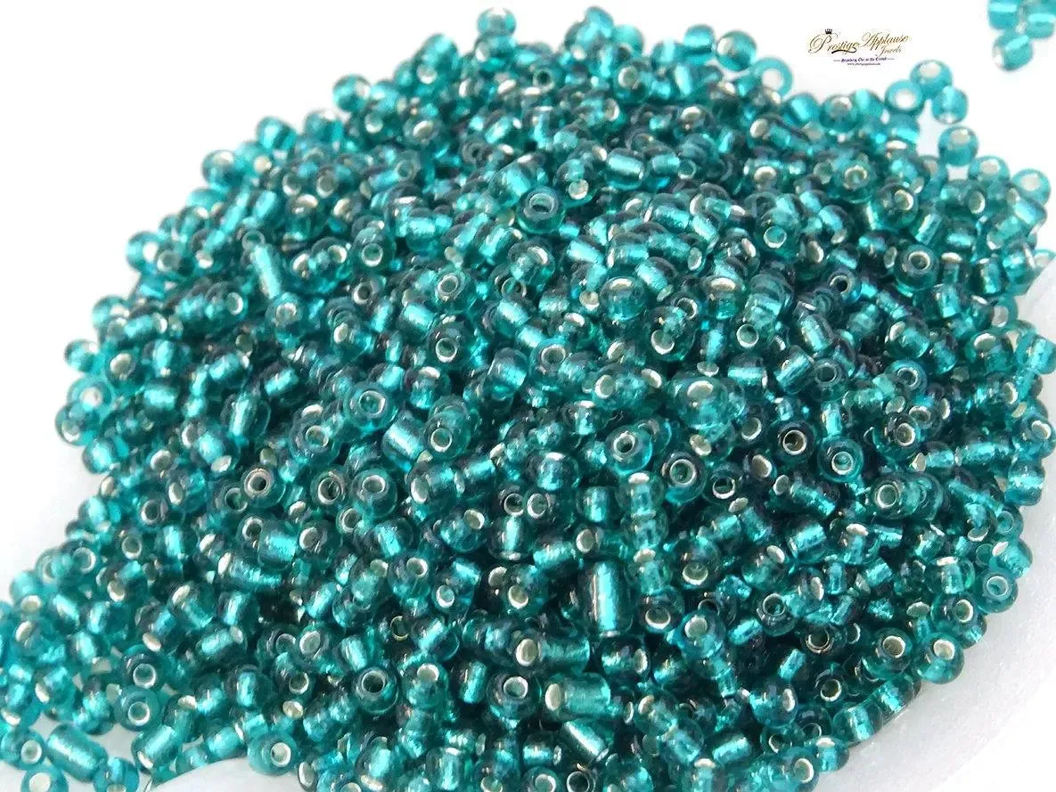 Turquoise Crystal Seed Bead Silver Line Round Shaped Beads Making  Bridal / Traditional Jewellery