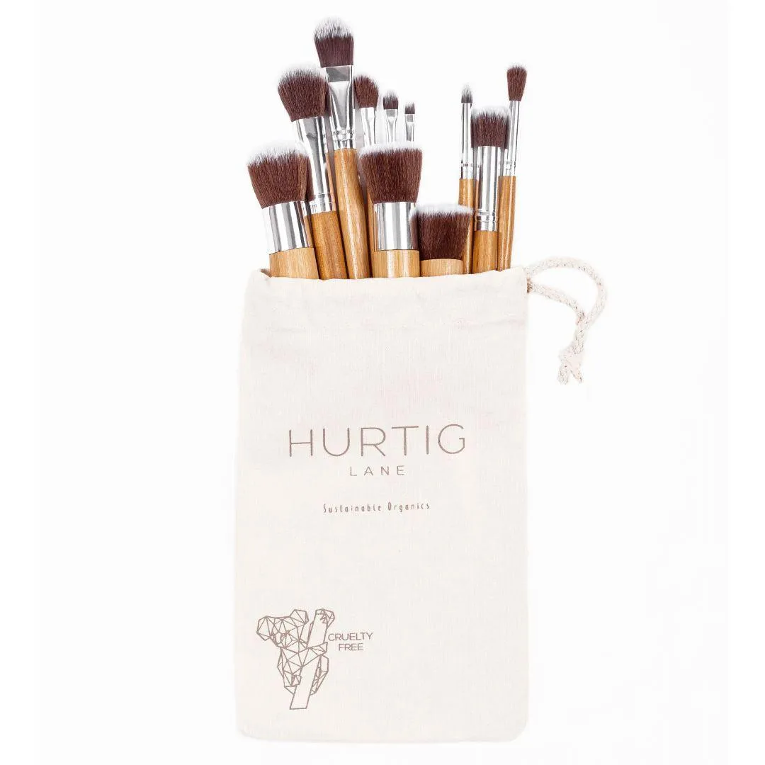 Vegan Makeup Brush Set- Full Set Bamboo and Silver