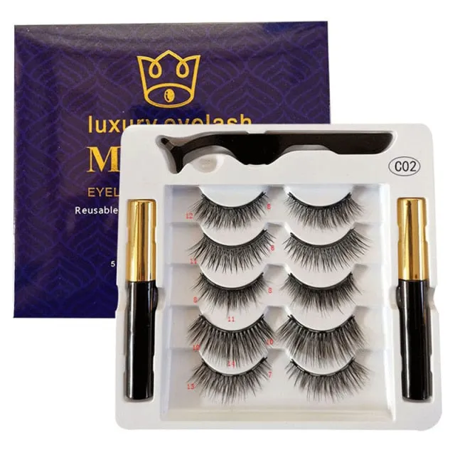 VenusFox Free Shipping Magnet Eyelashes Natural Set Glue-Free Magnetic 1 Liquid 5 Pairs Handmade Stereo Eyelashes Factory Direct Sales
